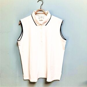 White Sleeveless Polo Outer Banks Brand Shirt With Black Detail 100% Cotton